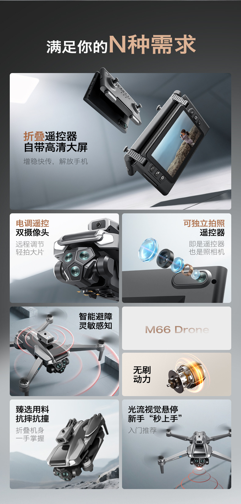 Folding remote control with screen, obstacle avoidance, high-definition aerial photography, remote monitoring, and drone