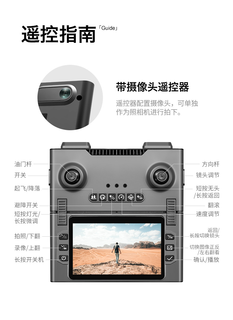 Folding remote control with screen, obstacle avoidance, high-definition aerial photography, remote monitoring, and drone