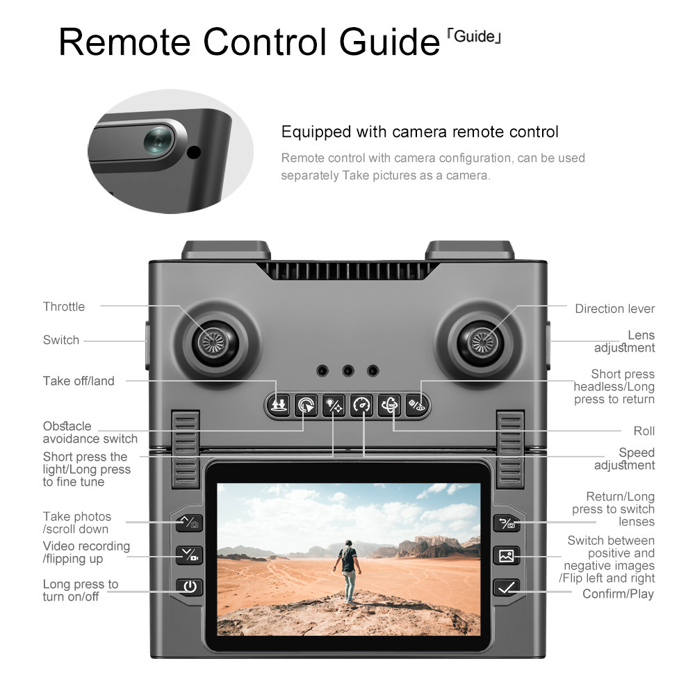 Folding remote control with screen, obstacle avoidance, high-definition aerial photography, remote monitoring, and drone