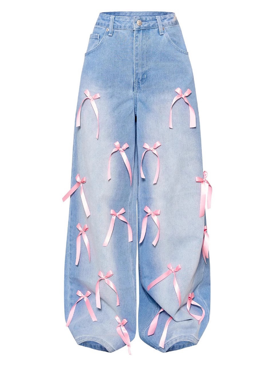 Women's best-selling blue wide-leg jeans with bow design