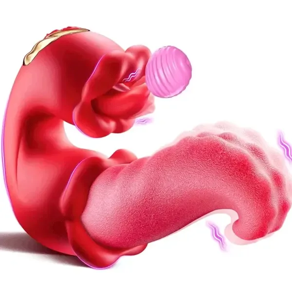 👅4-in-1 Tongue Vibrator🌹: Rose Dildo,10 licking and vibration modes