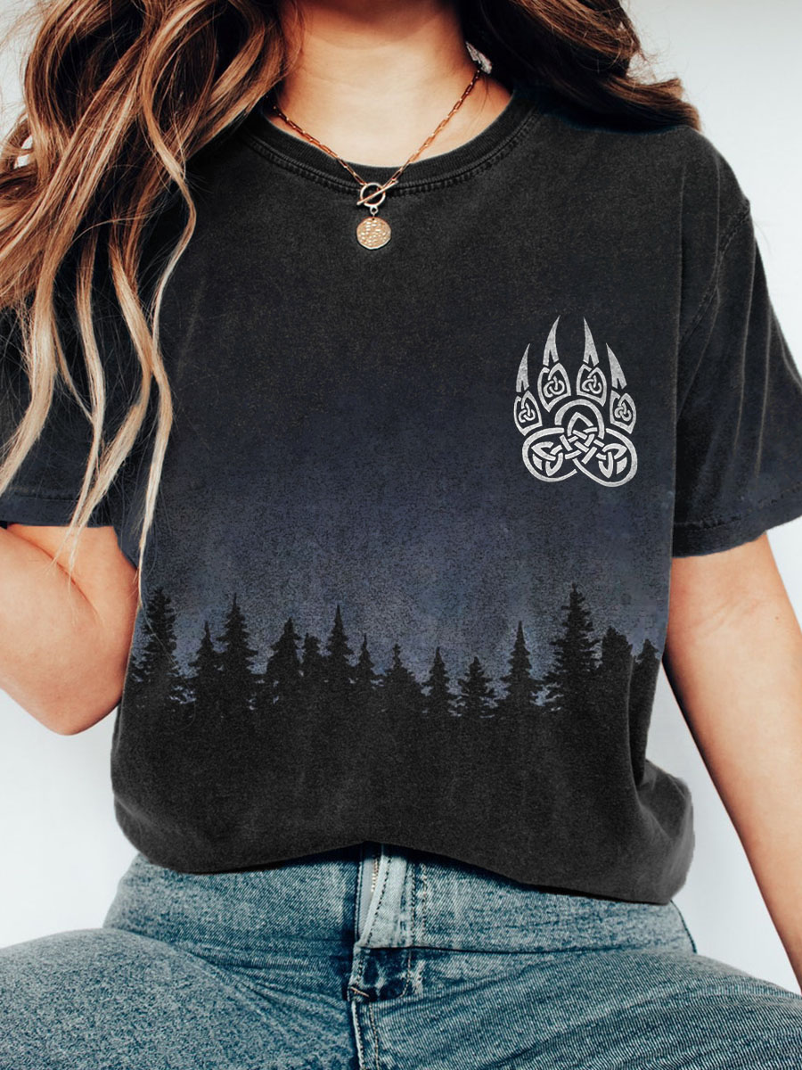 Viking inspiriertes Wald-Print-T-Shirt für Frauen im nordischen Stil