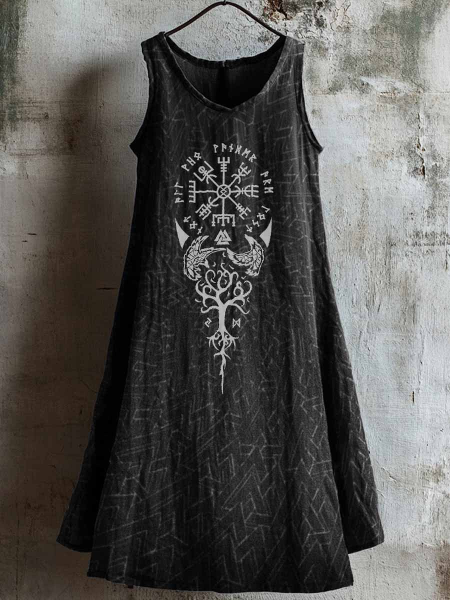 Frauen Viking inspiriertes Print Leinen kleid