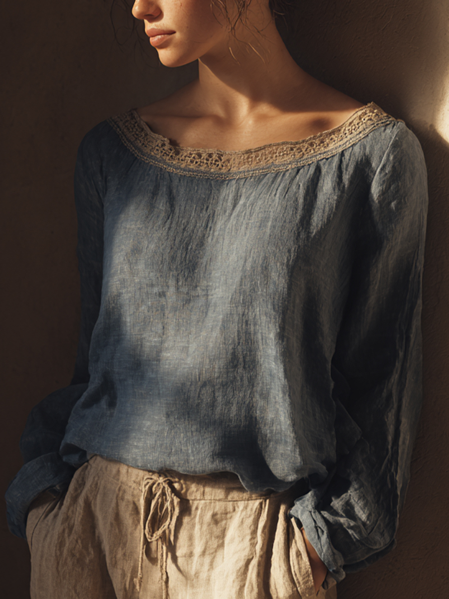 Damen Vintage Spitze Patchwork Shirt