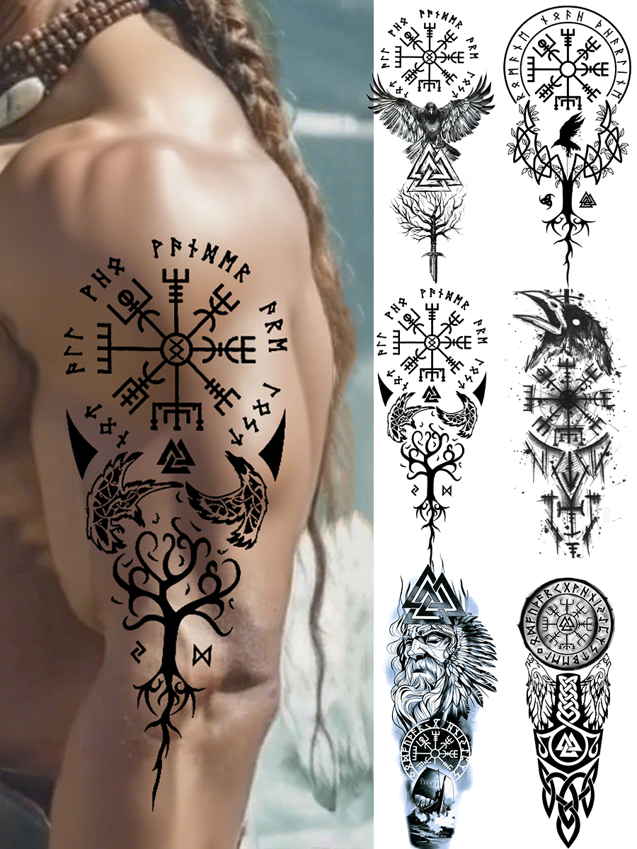 Viking Tattoo Aufkleber (Tattoo Aufkleber Set - 6 Muster)