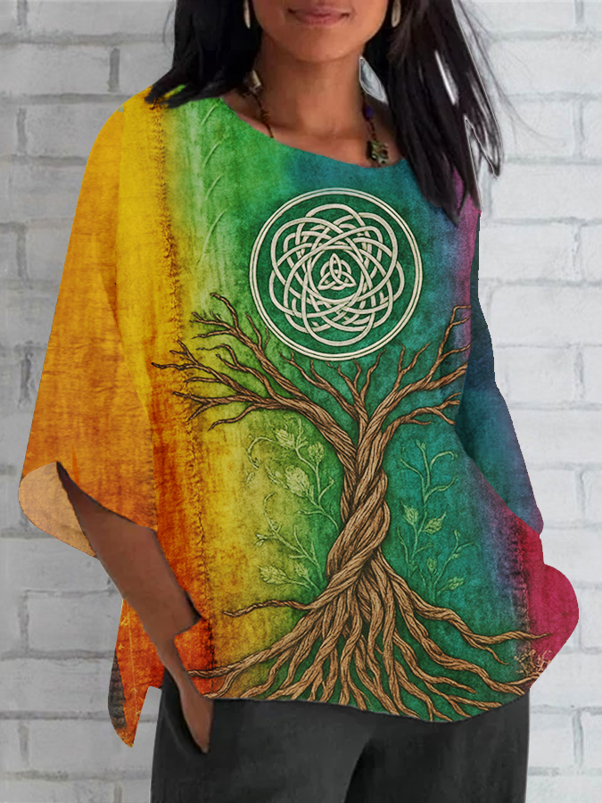 Frauen Vintage Leben des Baumes keltisches mehrfarbiges Stammes-Kunst bequemes Hemd