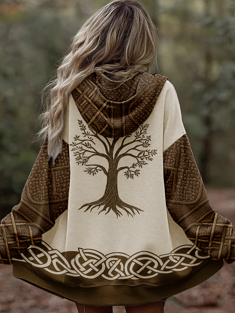 Damen Vintage Tree of Life Celtic Dick Nähte Komfortable Strick jacke mit Kapuze