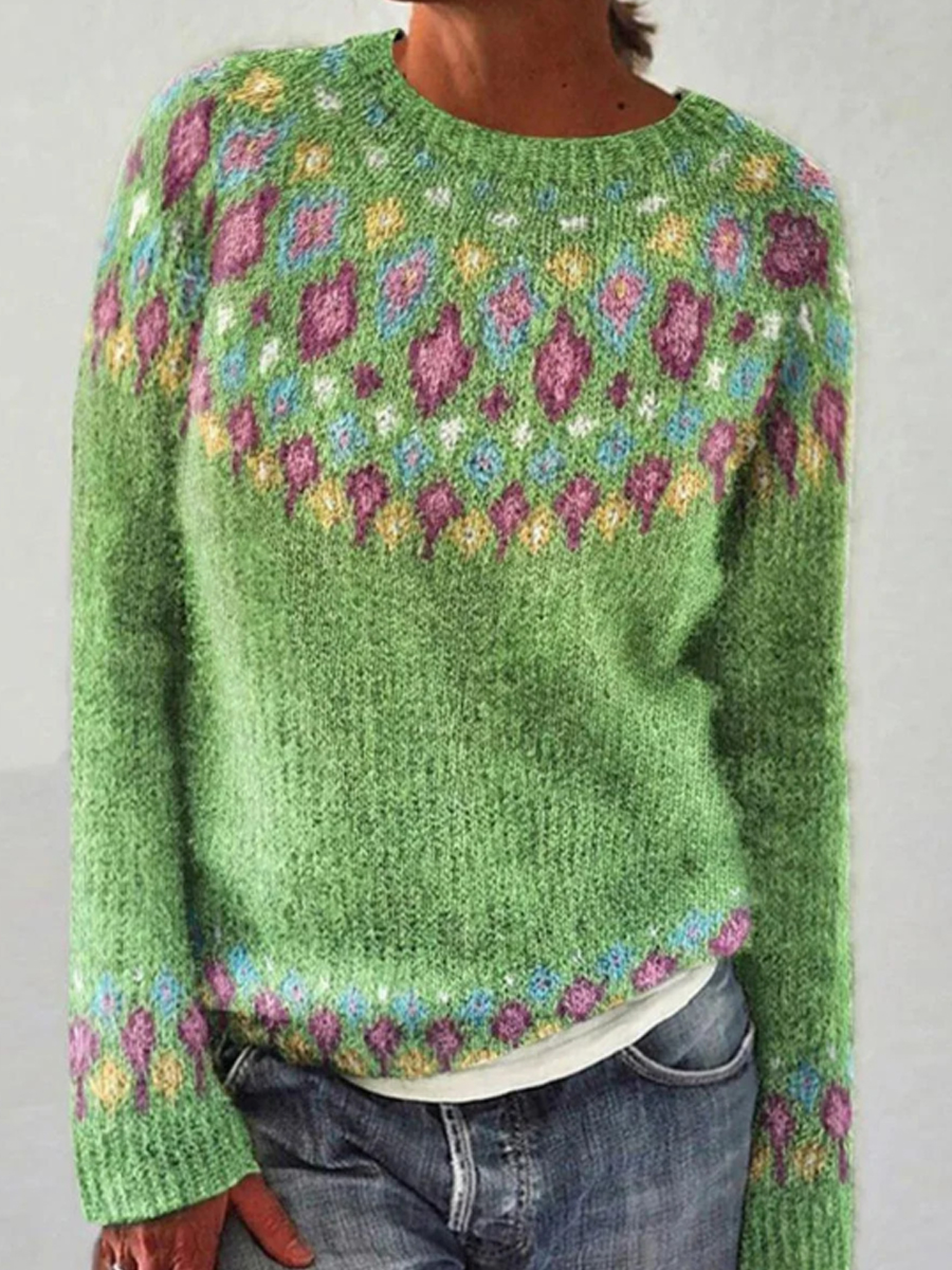 Frauen Isländischer Pullover Jacquard lässig bequem Rundhals Pullover Pullover Pullover