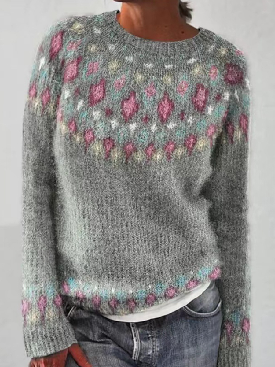 Frauen Isländischer Pullover Jacquard lässig bequem Rundhals Pullover Pullover Pullover