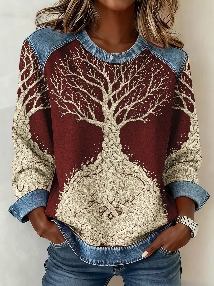 Frauen Wikinger Baum des Lebens 3D-Druck Denim Sweatshirt