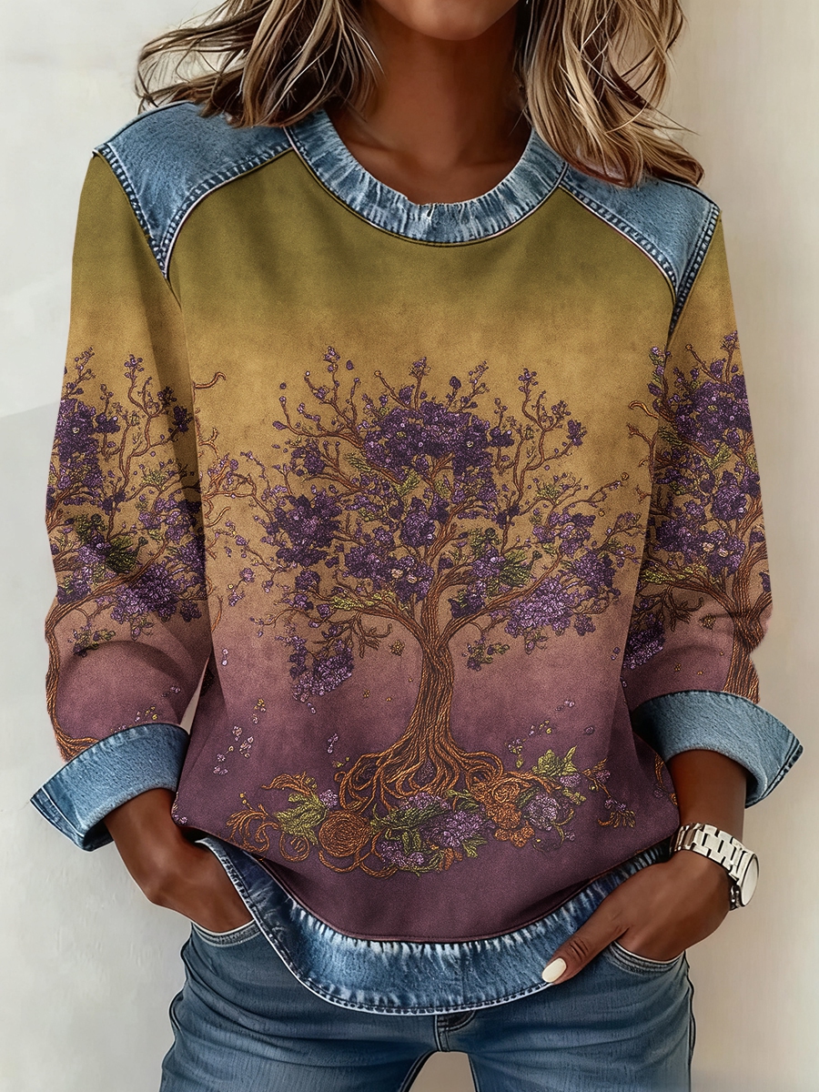 Frauen Wikinger Baum des Lebens 3D-Druck Denim Sweatshirt