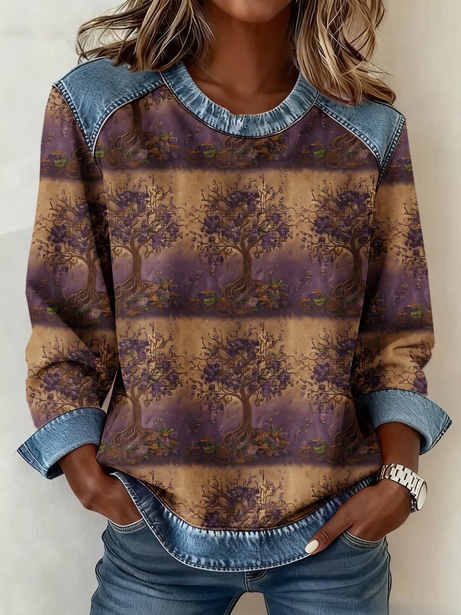 Frauen Wikinger Baum des Lebens 3D-Druck Denim Sweatshirt
