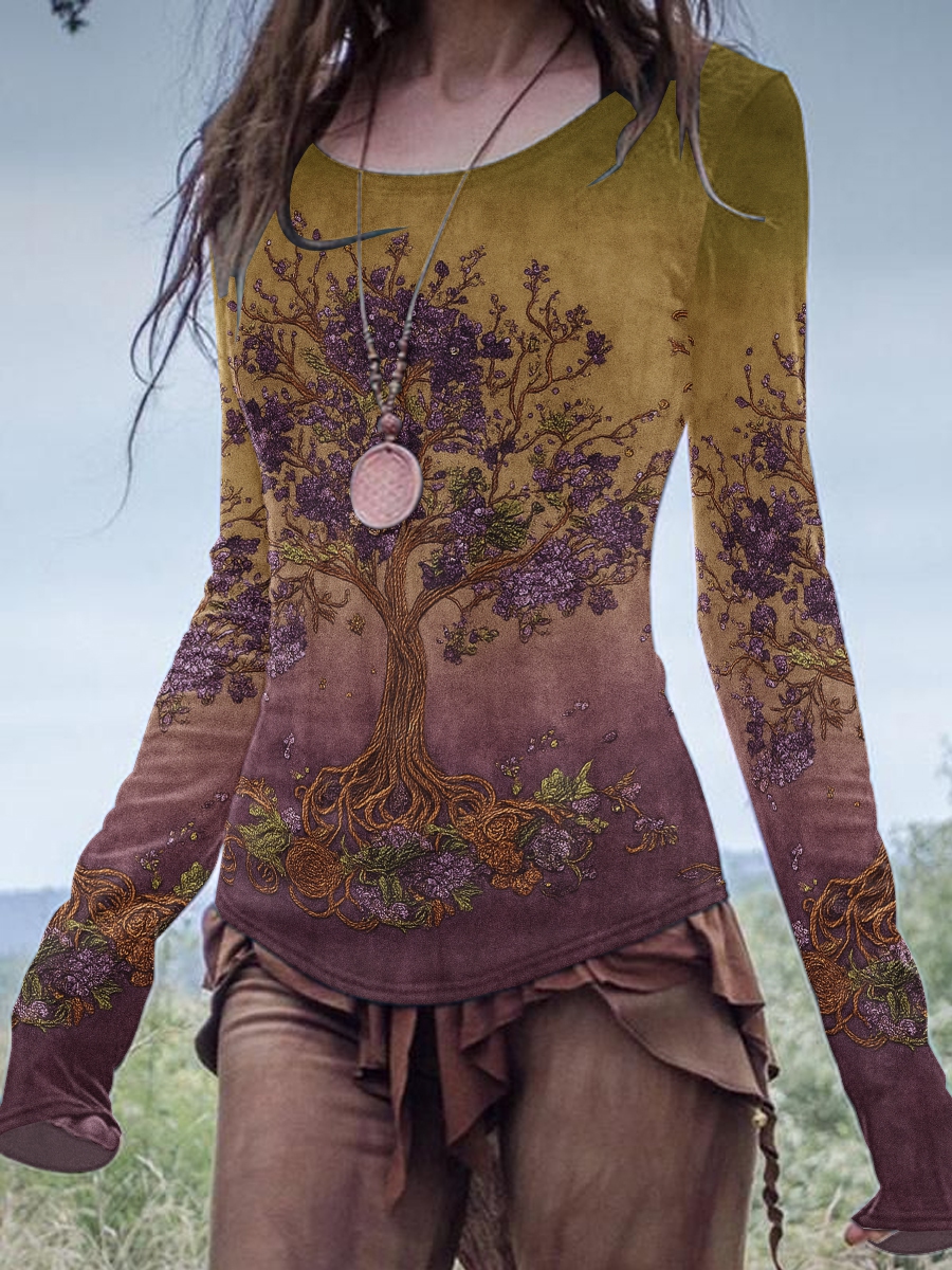 Damen Vintage Viking Keltischer Knoten Steigung Kunst Langarm Hemd