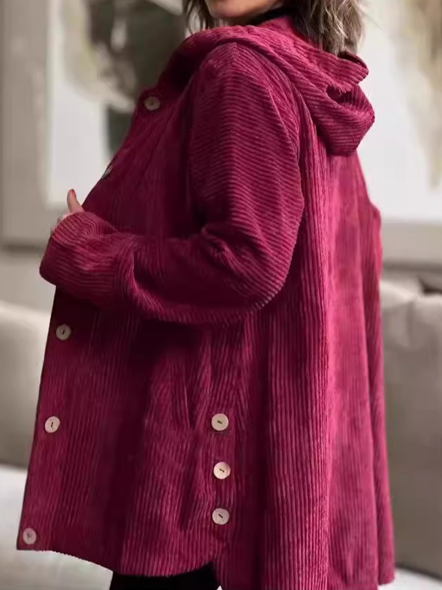 Damen Vintage einfache Cord Cardigan mit Kapuze