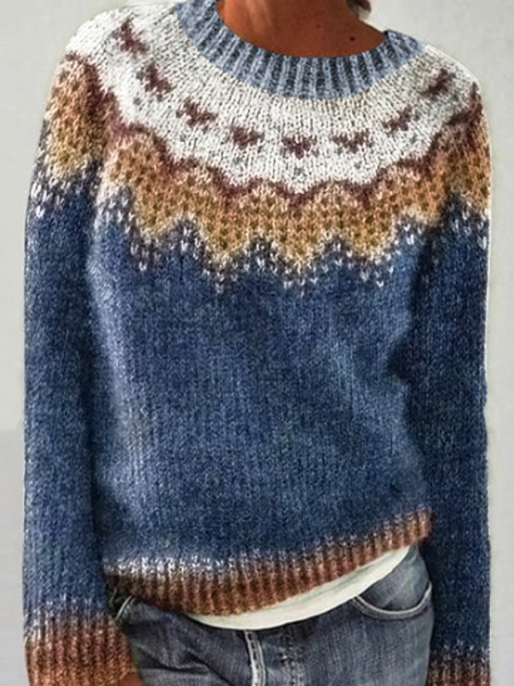 Frauen Isländischer Pullover, Rundhals, lockerer Pullover