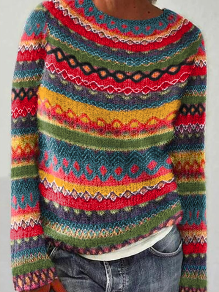 Frauen Isländischer Pullover, Rundhals, lockerer Pullover