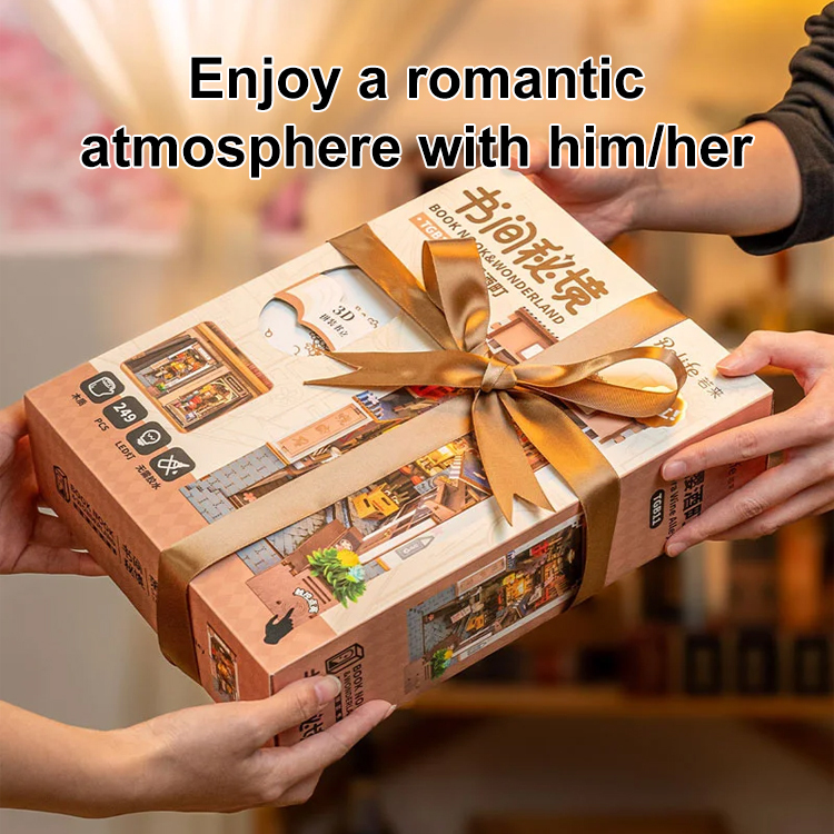 DIY cabin three-dimensional book stand hand-assembled house model creative toy luminous birthday gif