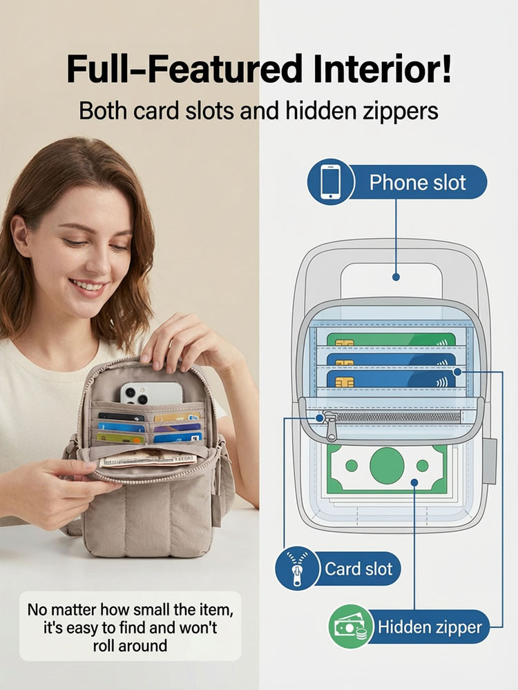 Multi-layer waterproof and anti-theft crossbody phone bag