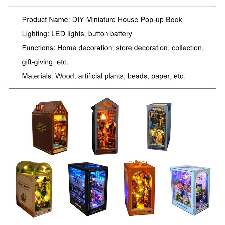 DIY cabin three-dimensional book stand hand-assembled house model creative toy luminous birthday gif