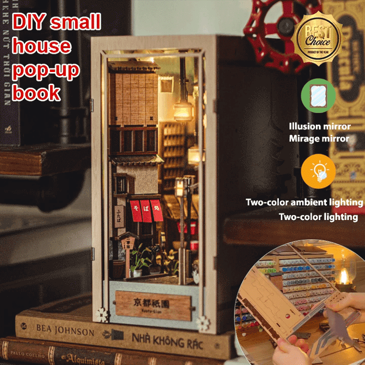 DIY cabin three-dimensional book stand hand-assembled house model creative toy luminous birthday gif