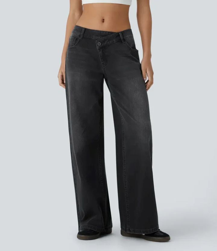 Trendy asymmetric wide-leg jeans designed for comfort, freedom, and lasting wear