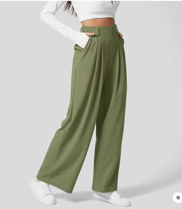 High Waisted Pocket Wide Leg Waffle Work Pants