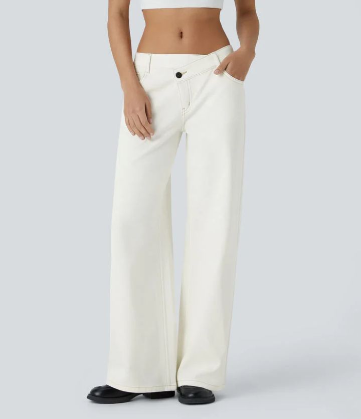 Trendy asymmetric wide-leg jeans designed for comfort, freedom, and lasting wear