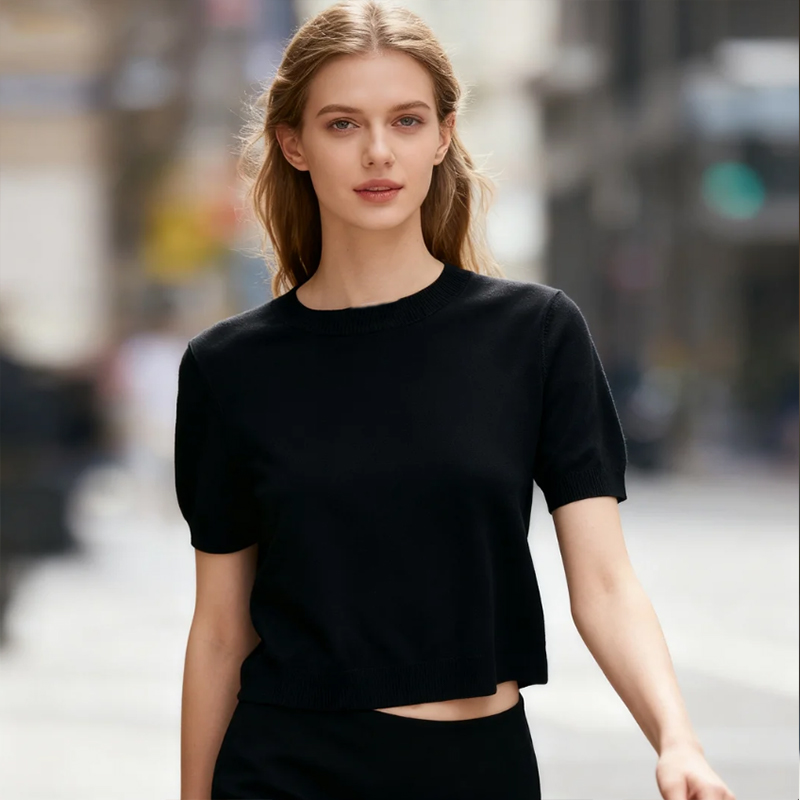 Everyday Comfort Crop T-Shirt – Black & Yellow