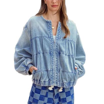 Women's Spring & Autumn Floral Denim Jacket Y2K Casual Loose Short Coat with Pockets