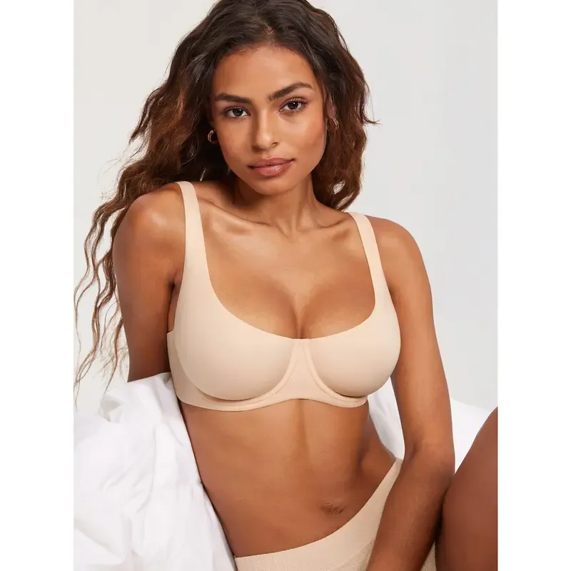  🔥 Women's Unlined Balconette Bra No Padded Underwire Supportive Plus Size Smooth Scoop Neck 