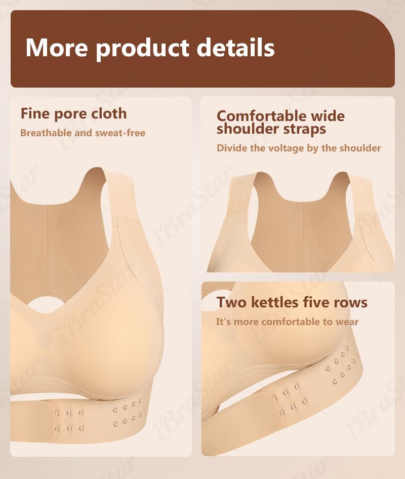 【Postural correction】Women&rsquo;s Beige Wireless Bra, Soft Breathable Non-removable Moulded Cups, Yoga Fitness Sportswear for Gym & Daily Training