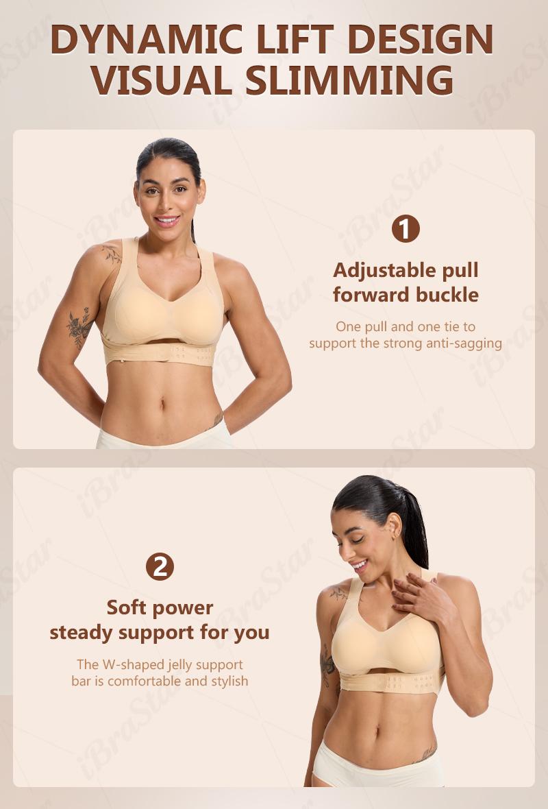 【Postural correction】Women&rsquo;s Beige Wireless Bra, Soft Breathable Non-removable Moulded Cups, Yoga Fitness Sportswear for Gym & Daily Training