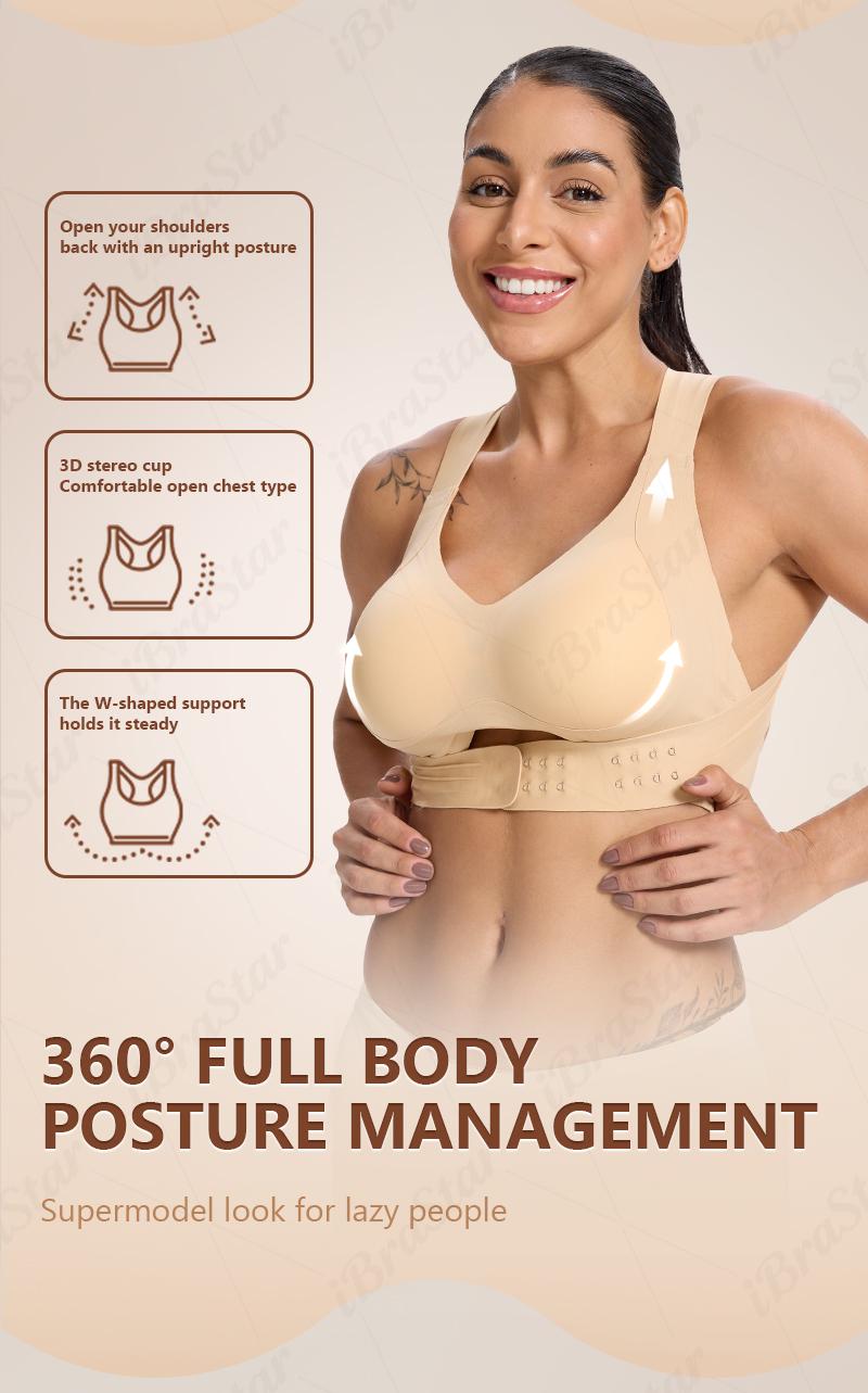 【Postural correction】Women&rsquo;s Beige Wireless Bra, Soft Breathable Non-removable Moulded Cups, Yoga Fitness Sportswear for Gym & Daily Training