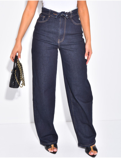 Wide-leg jeans with cuffed waist