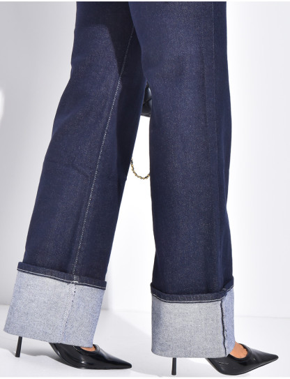 Denim jacket and straight-leg pants with cuffs set