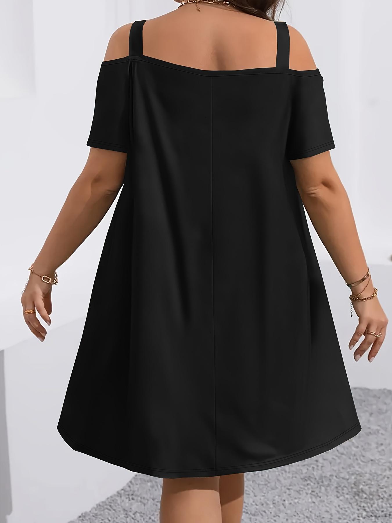 Plus Size Women's Round Neck Short Sleeve Shoulder Cut Out Fitted Casual Midi Dress, Comfortable Fabric, Perfect for Bridesmaids, Vacation, Travel