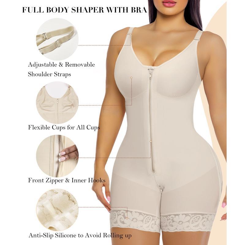 Women’s Colombianas Shapewear – Tummy Control, Butt Lifter, Detachable Straps & Zipper Crotch