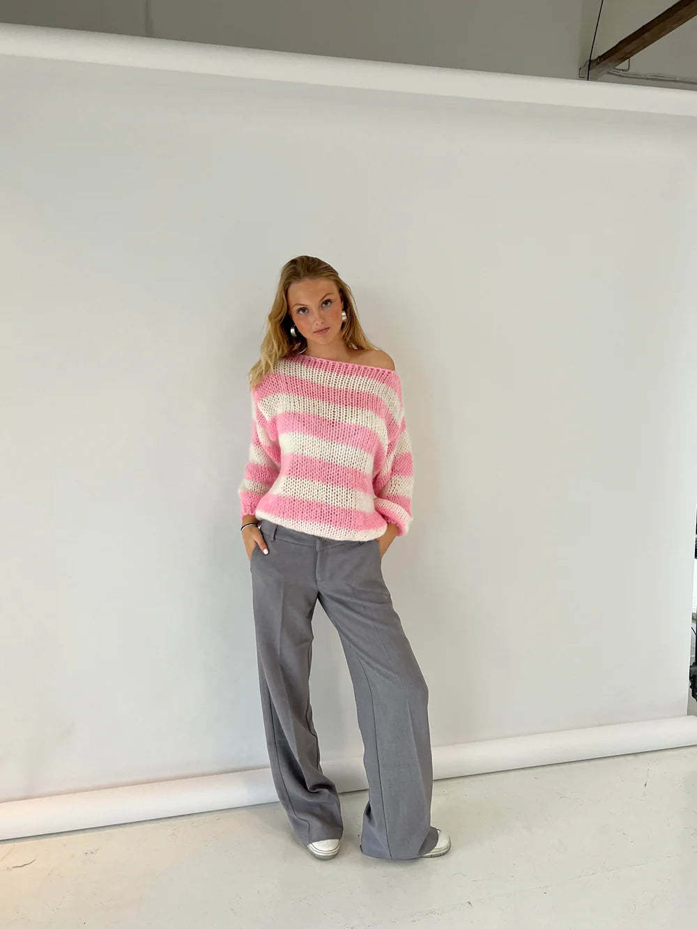 Women’s Round Neck Striped Oversized Relaxed Long Sleeve Knit Sweater💕