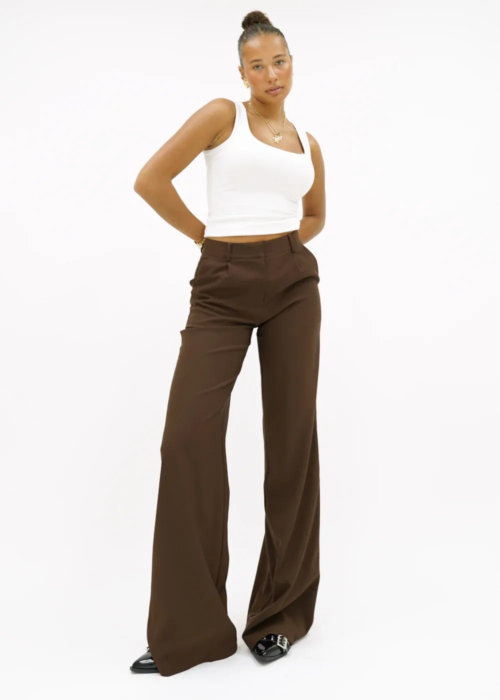 High-Waist Wide-Leg Casual Pants – Cream (Tall)