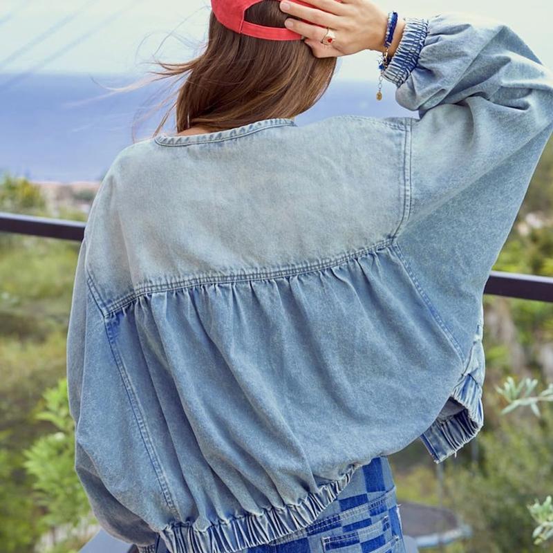 Women's Spring & Autumn Floral Denim Jacket Y2K Casual Loose Short Coat with Pockets