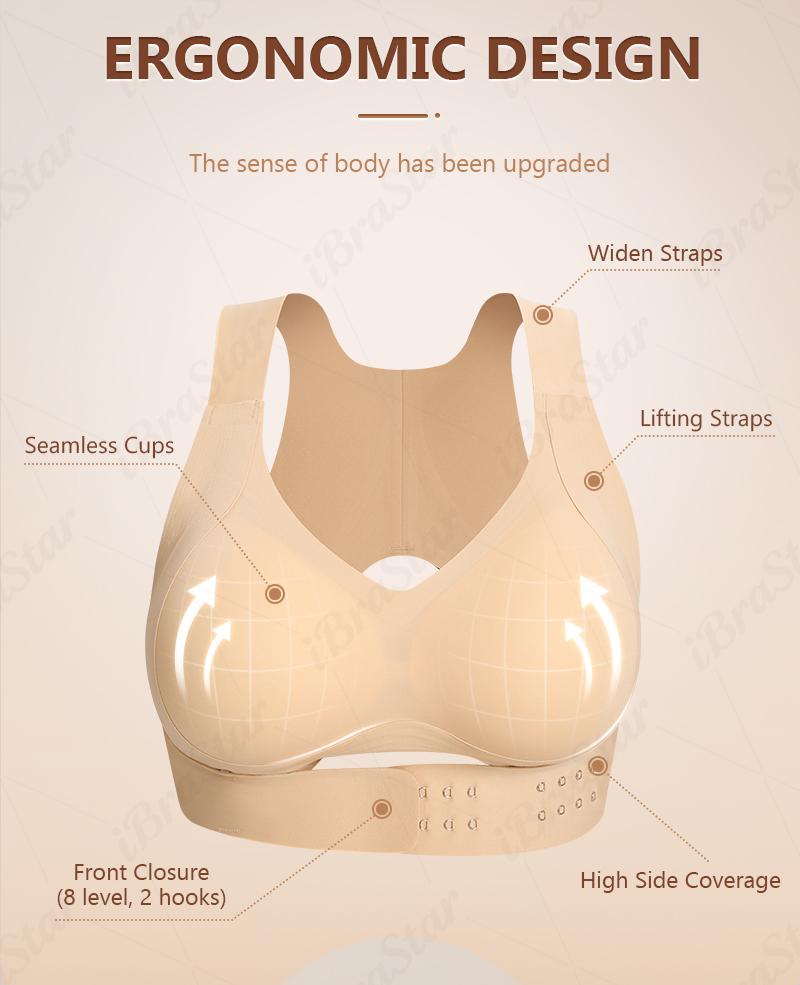 【Postural correction】Women&rsquo;s Beige Wireless Bra, Soft Breathable Non-removable Moulded Cups, Yoga Fitness Sportswear for Gym & Daily Training