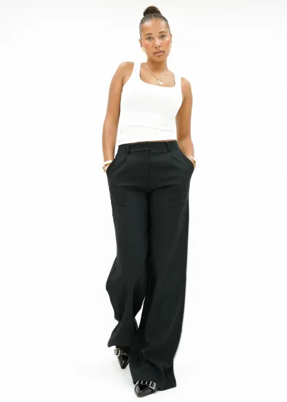 High-Waist Wide-Leg Casual Pants – Cream (Tall)