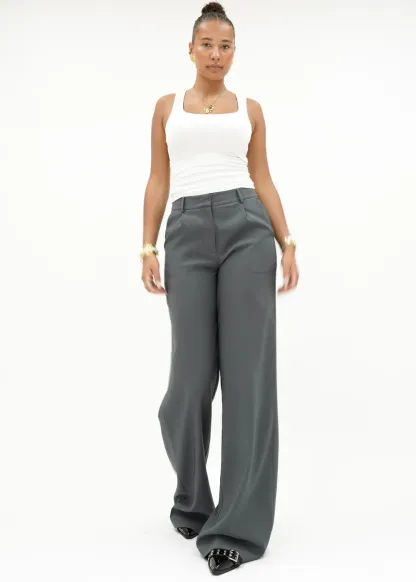 High-Waist Wide-Leg Casual Pants – Cream (Tall)