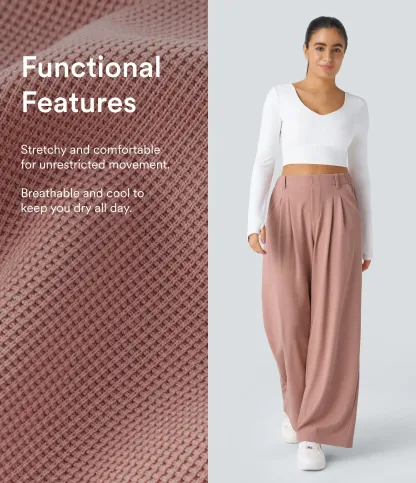 High Waisted Pocket Wide Leg Waffle Work Pants