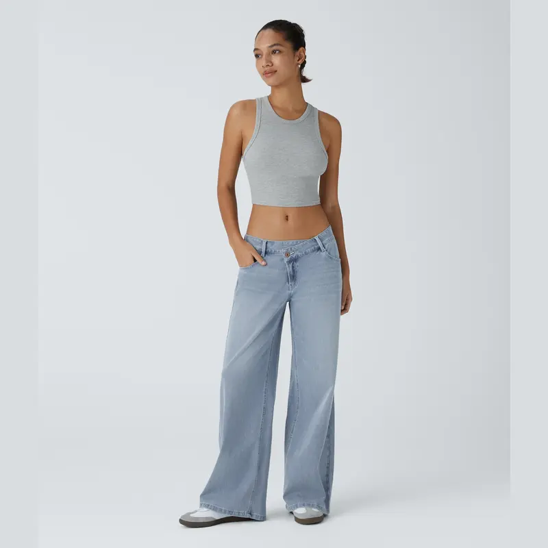 Trendy asymmetric wide-leg jeans designed for comfort, freedom, and lasting wear