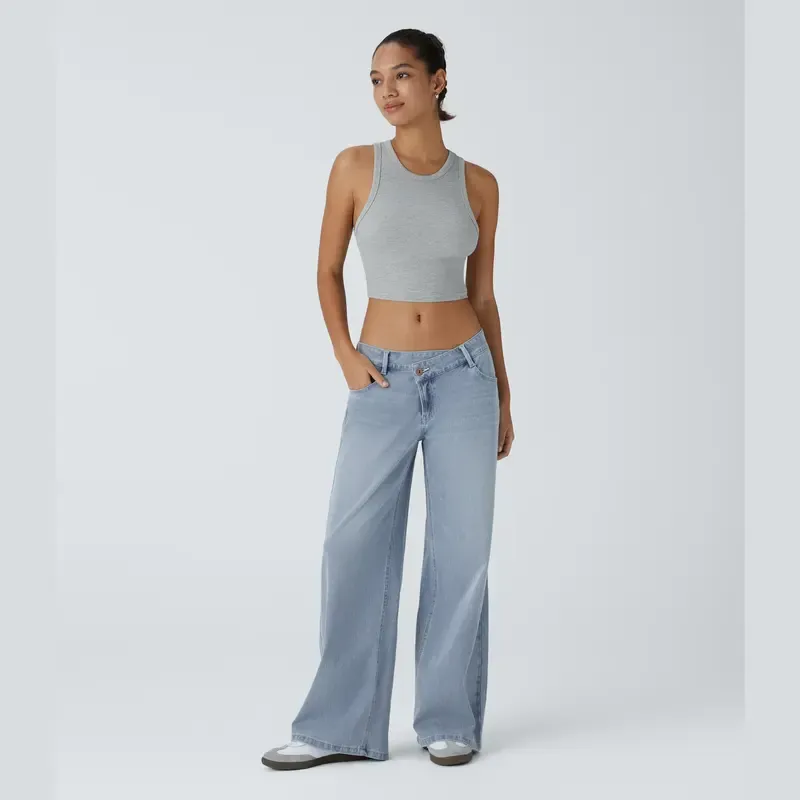 Trendy asymmetric wide-leg jeans designed for comfort, freedom, and lasting wear