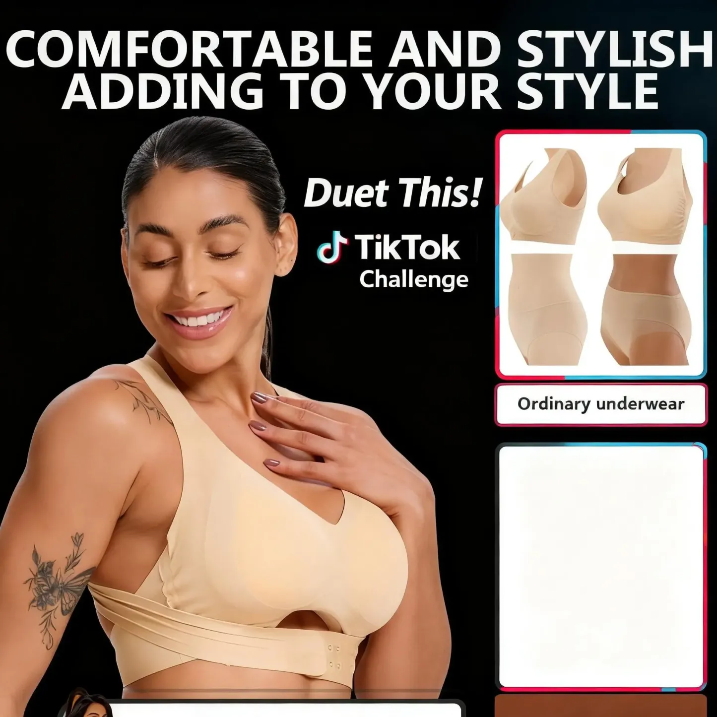 【Postural correction】Women’s Beige Wireless Bra, Soft Breathable Non-removable Moulded Cups, Yoga Fitness Sportswear for Gym & Daily Training