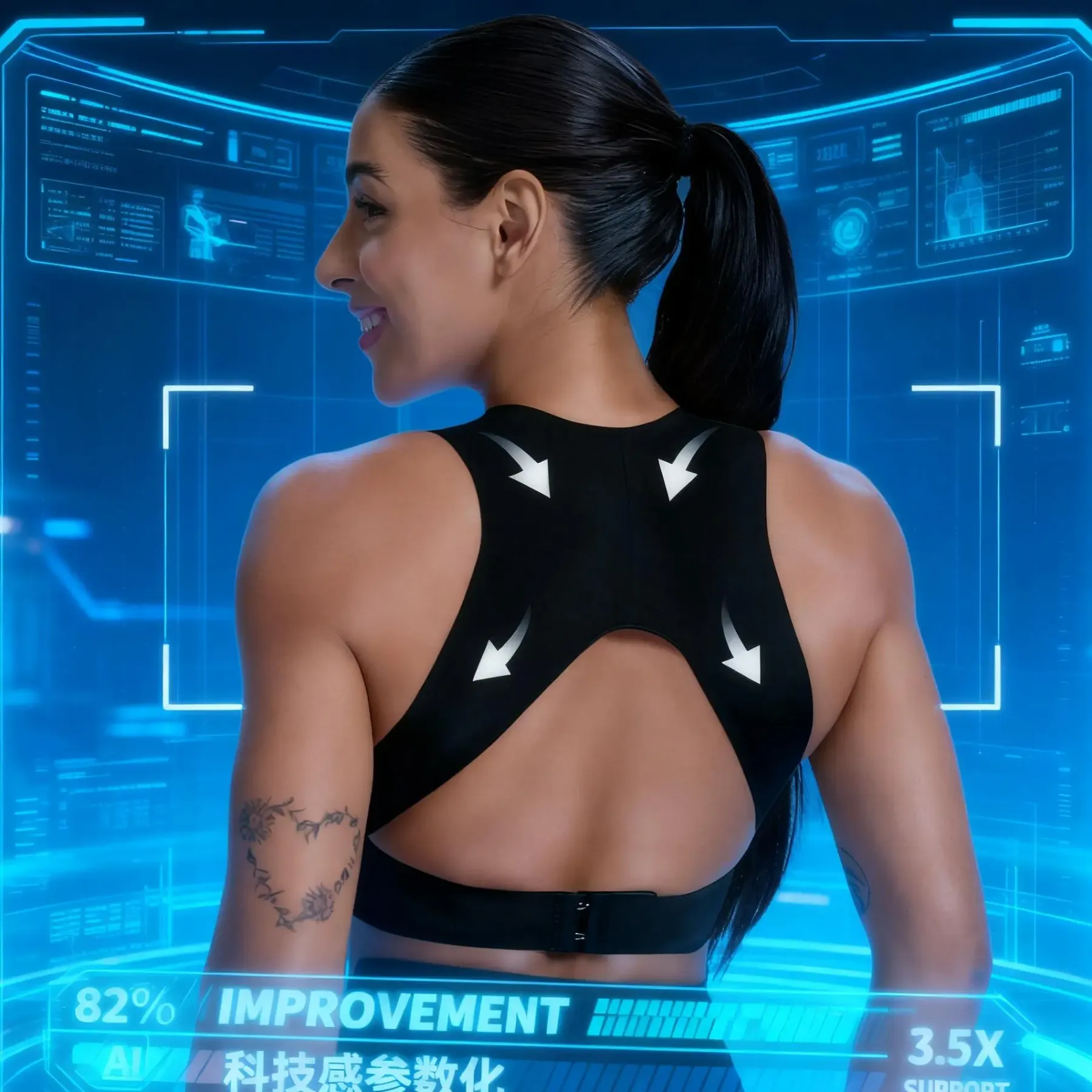 【Postural correction】Women’s Beige Wireless Bra, Soft Breathable Non-removable Moulded Cups, Yoga Fitness Sportswear for Gym & Daily Training