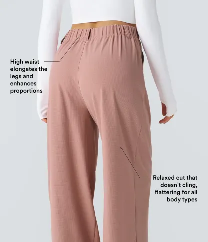 High Waisted Pocket Wide Leg Waffle Work Pants
