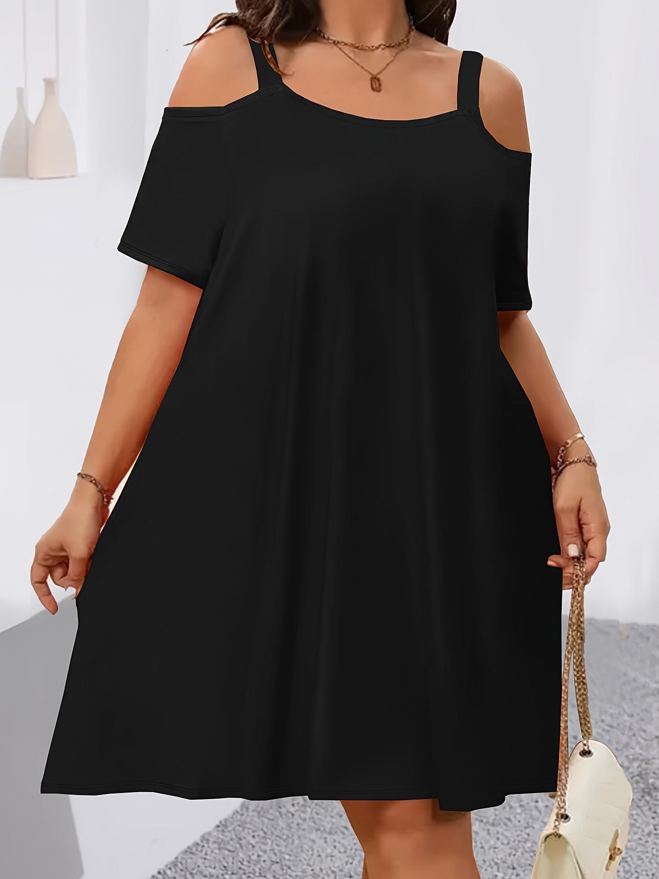 Plus Size Women's Round Neck Short Sleeve Shoulder Cut Out Fitted Casual Midi Dress, Comfortable Fabric, Perfect for Bridesmaids, Vacation, Travel